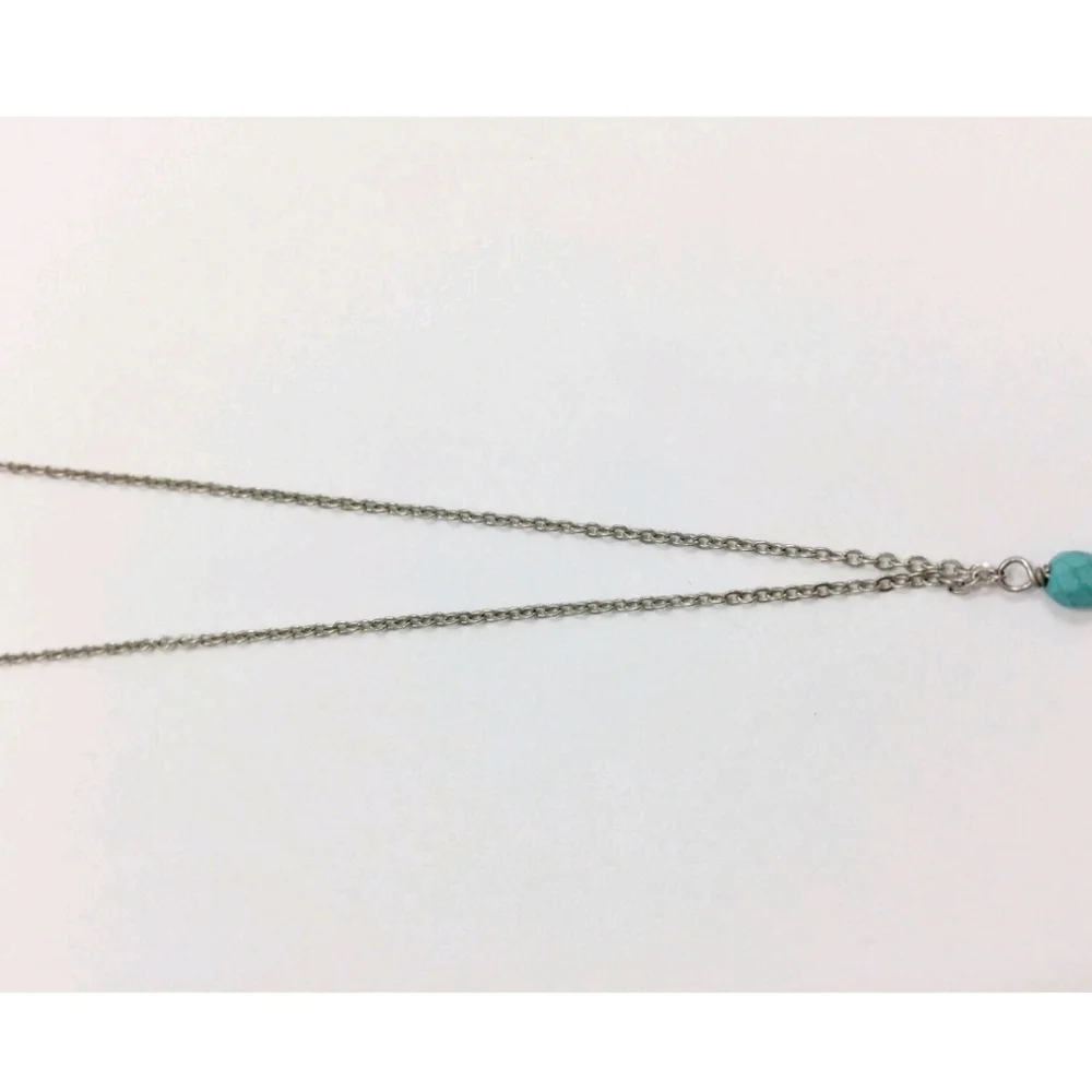 Silver Cross Necklace with Blue Beads